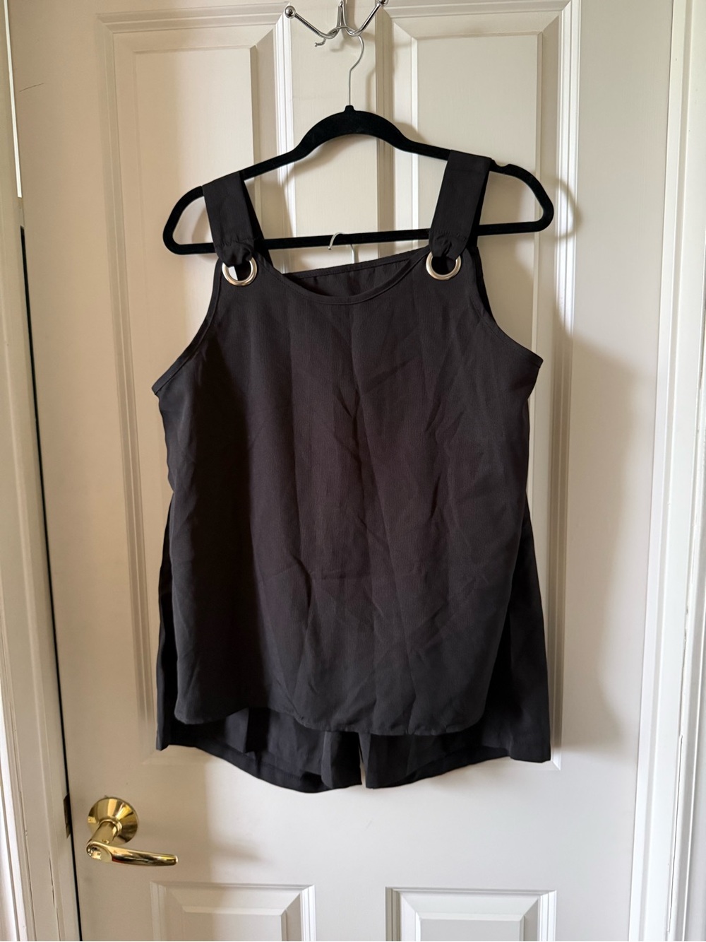 2 Piece Black Ring-Detail Sleeveless Women's Top and Shorts